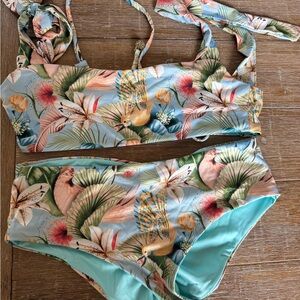 Agua Bendita Tropical Floral Blue Green Bikini Set
